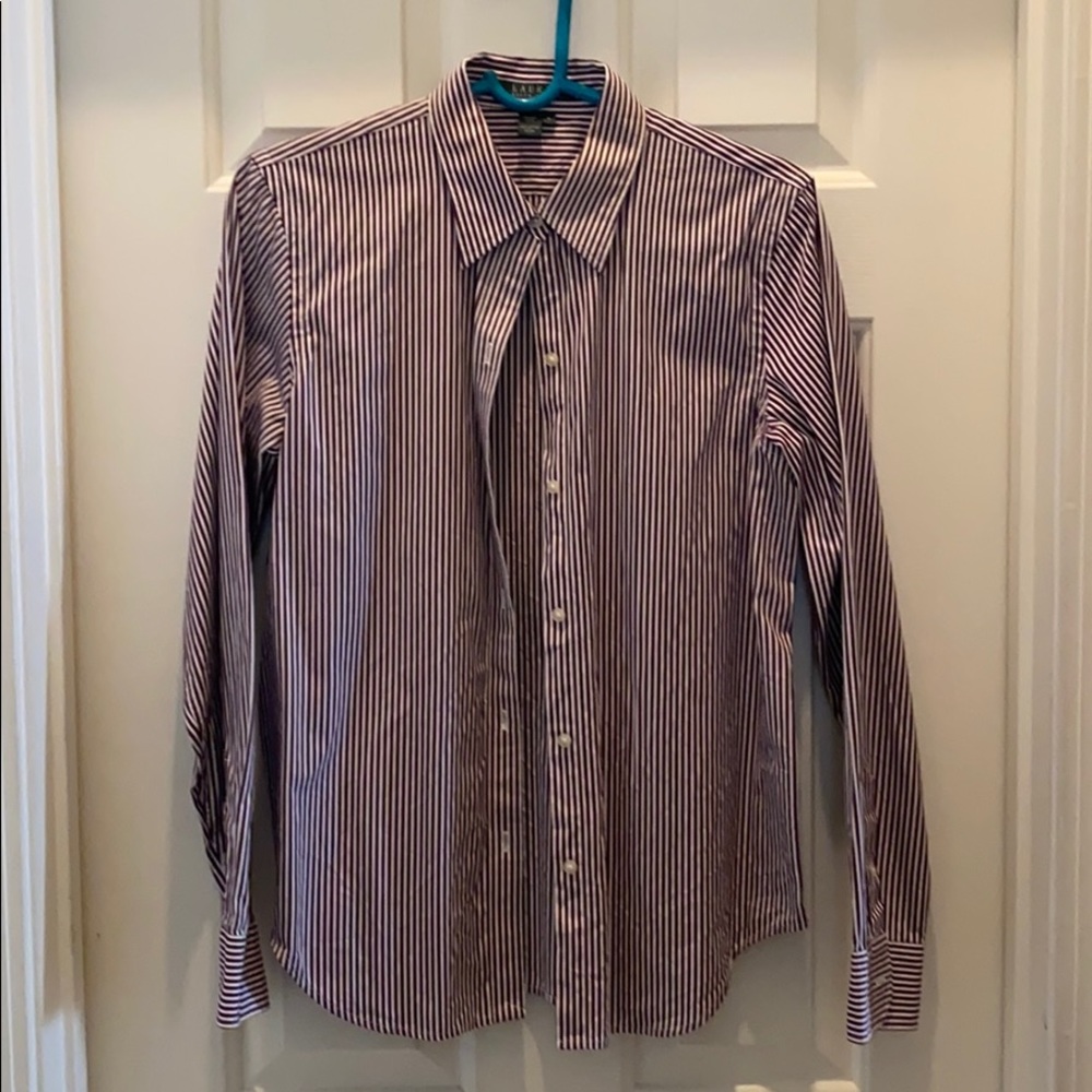 Purple and white stripped button down shirt